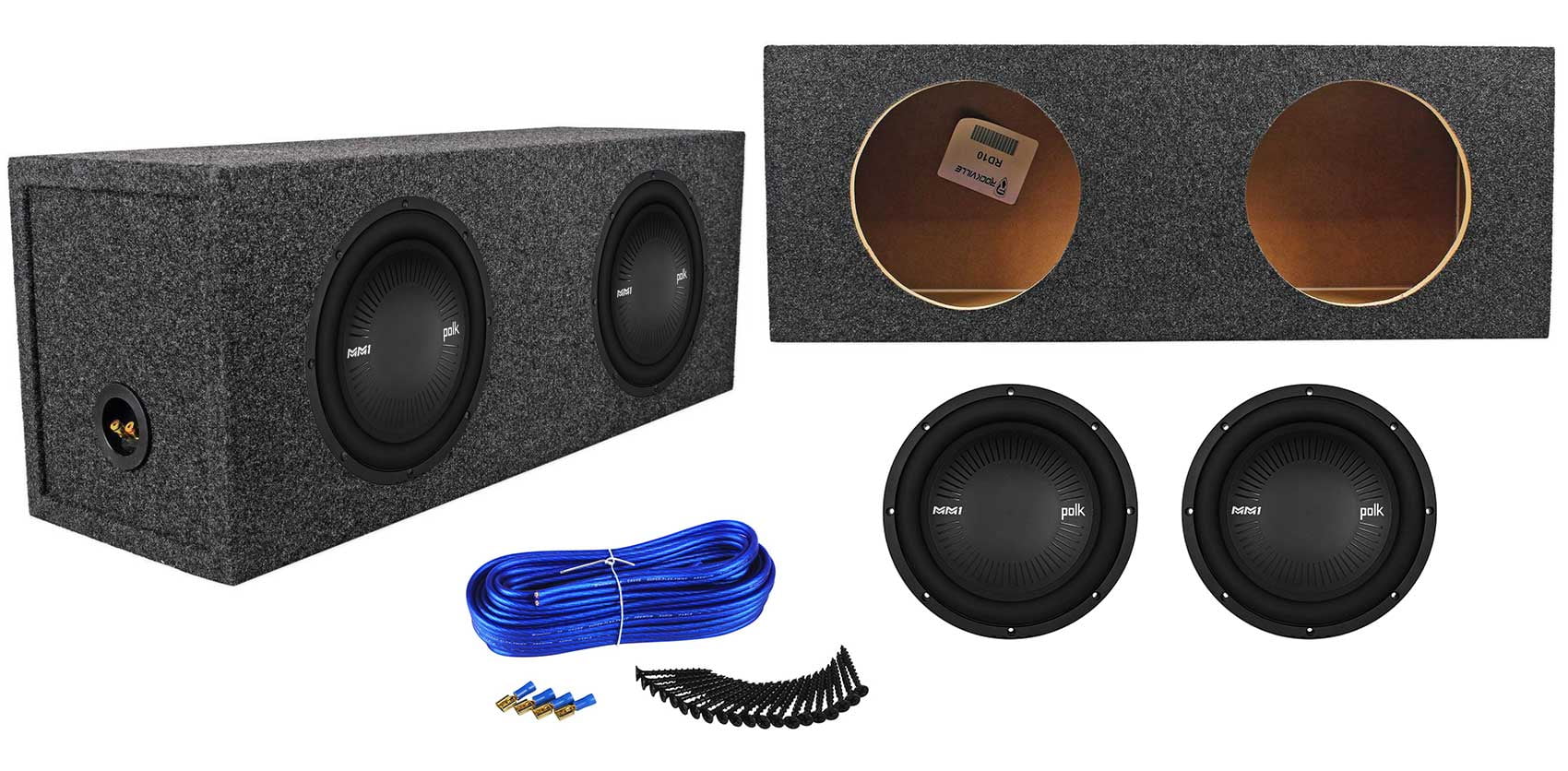 (2) Polk Audio MM1042DVC 10” 2400w Car Audio Subwoofers+Sealed Sub Box
