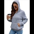 thumbnail image 2 of Sudadera de Lana Extragrande con Capucha y Colores Contrastantes para Mujer, de Punto, con Cuello en V, Informal, con Bolsillos Gris M, 2 of 8