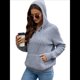 thumbnail image 2 of Sudadera de Lana Extragrande con Capucha y Colores Contrastantes para Mujer, de Punto, con Cuello en V, Informal, con Bolsillos Gris XL, 2 of 8