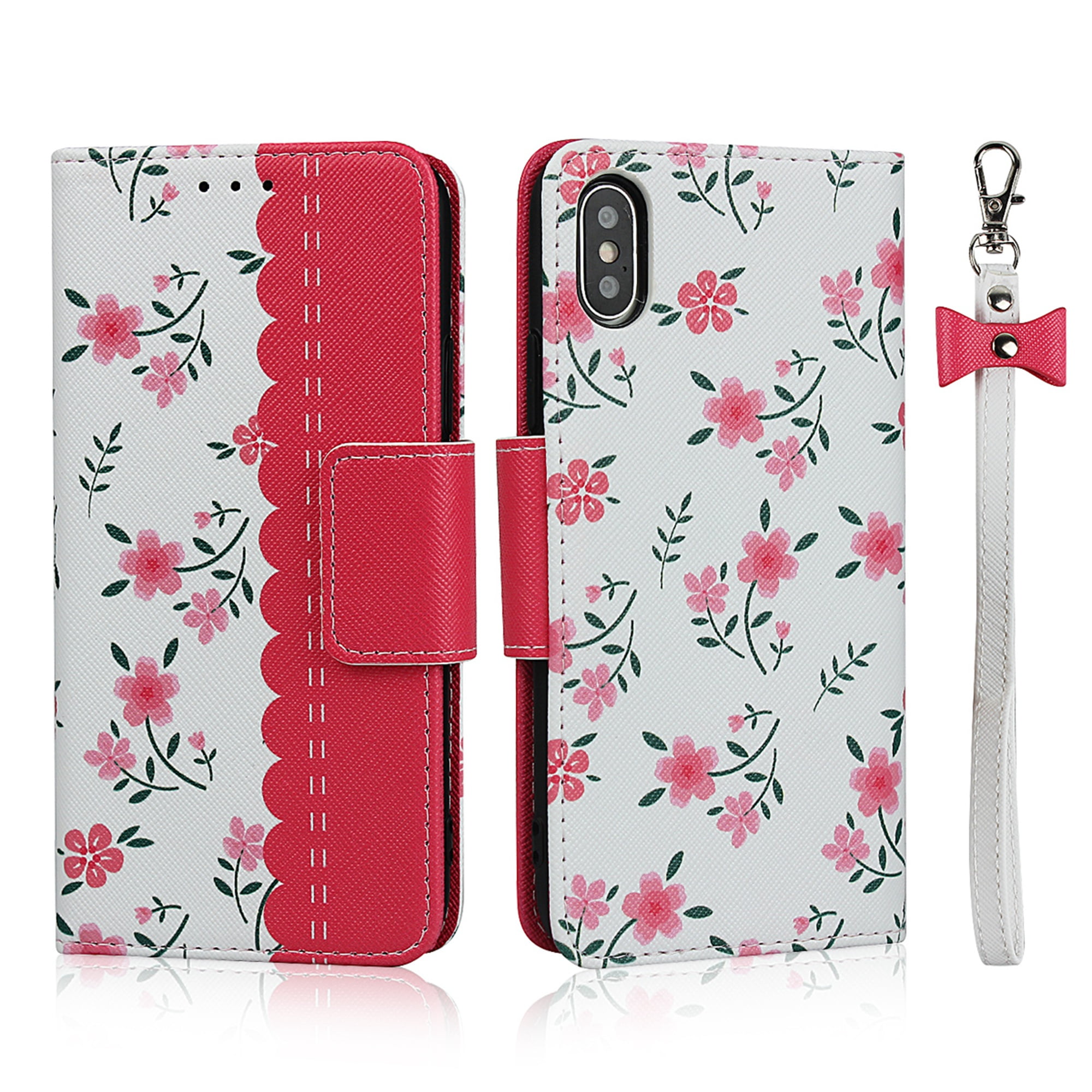 iPhone XR Wallet Case, Dteck Flower Pattern Luxury PU Leather Wallet