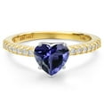 thumbnail image 3 of Gem Stone King 14K Two Tone Gold Blue Iolite and Lab Grown Diamond Engagement Ring for Women | 1.41 Cttw | Heart Shape 8MM | Gemstone Birthstone | Size 7, 3 of 6