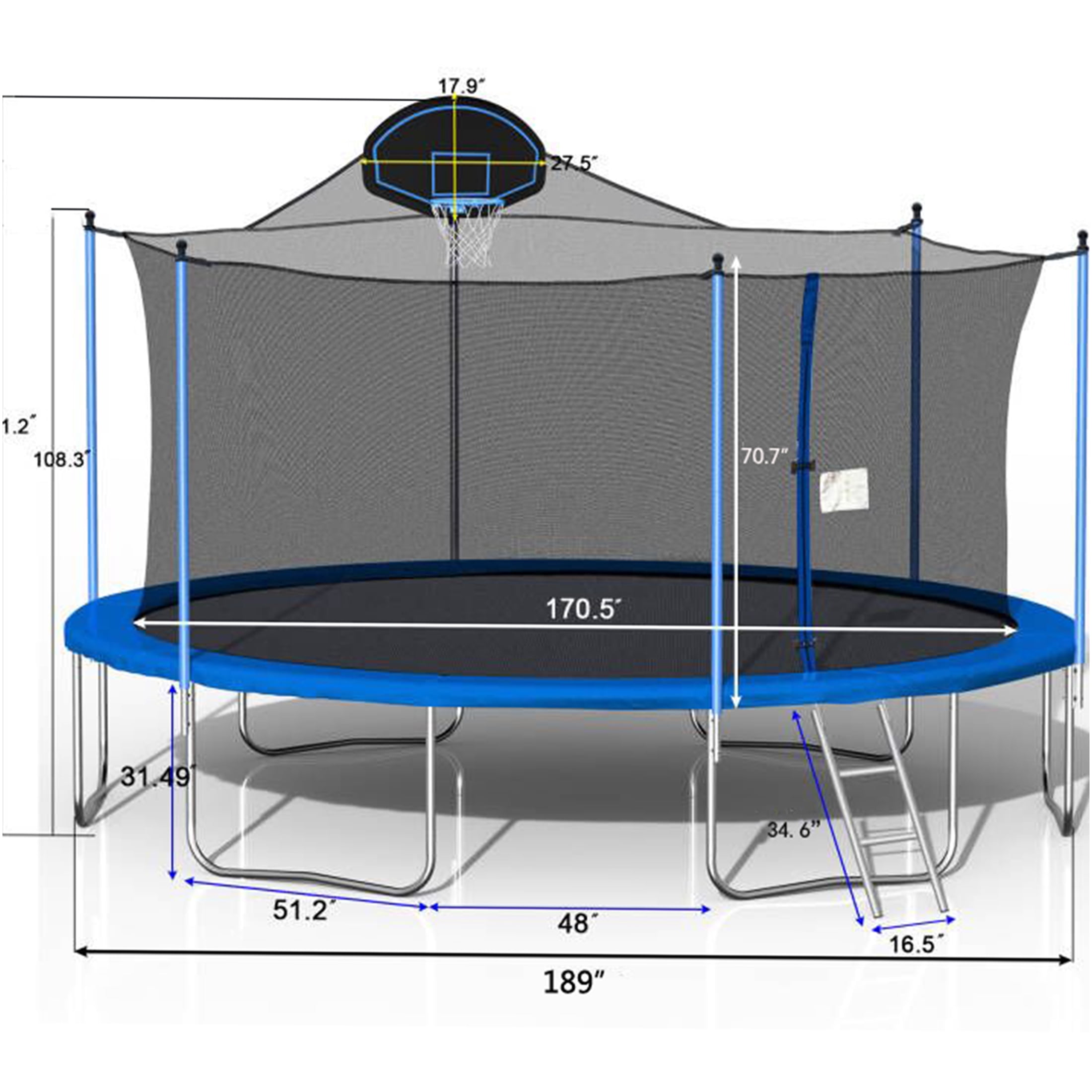 JERFIT 16ft Trampoline with Basketball Hoop, Safety Enclosure Net, Double-Sided Color Cover & Ladder for Outdoor Family Fun