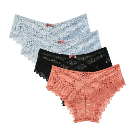 Kmdttou Panties for Women Sexy Lace High Cut Panties Comfort Bikini Panty Stretch Underpants Breathable Ladies Briefs (Available in Plus Size) Orange-4XL