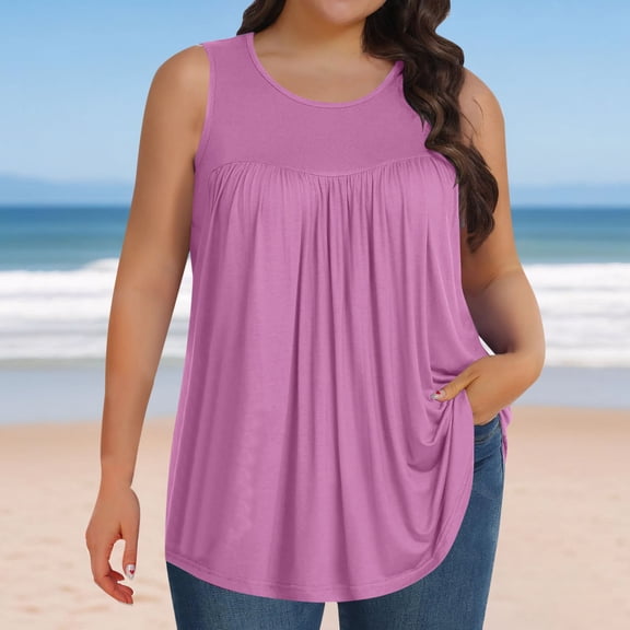 Pajama Tops for Women Plus Size Sleeveless Tank Top Loose Baggy Ruched Flowy Peplum Tunic Blouse L-5XL