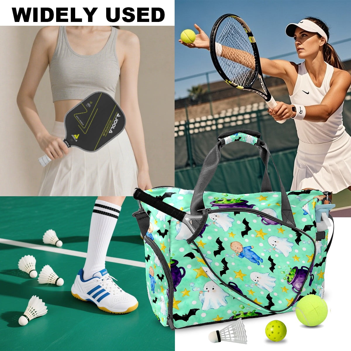 Large Gym Bag with Shoe Compartment, Water-Resistant Duffle Bag for Men and Women, Mint Green Halloween Ghosts & Baby Sports Tote for Workout Travel
