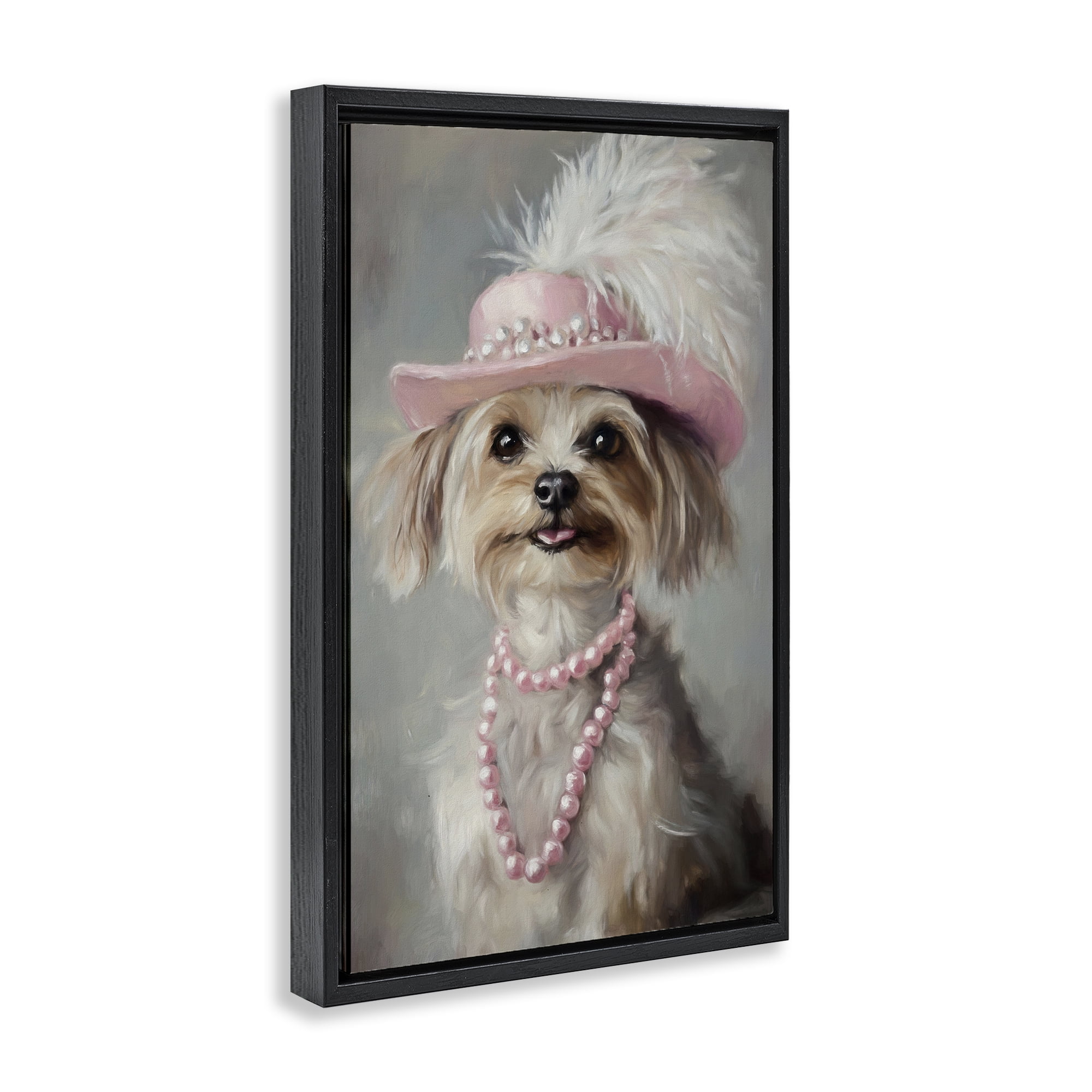 Stupell Industries Lady Yorkie Portrait Black Framed Floater Canvas Wall Art, design by Tina LeCour