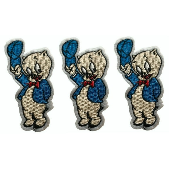 Looney Tunes Porky The Pig Cartoon Embroidered Patch Set of 3 Patches