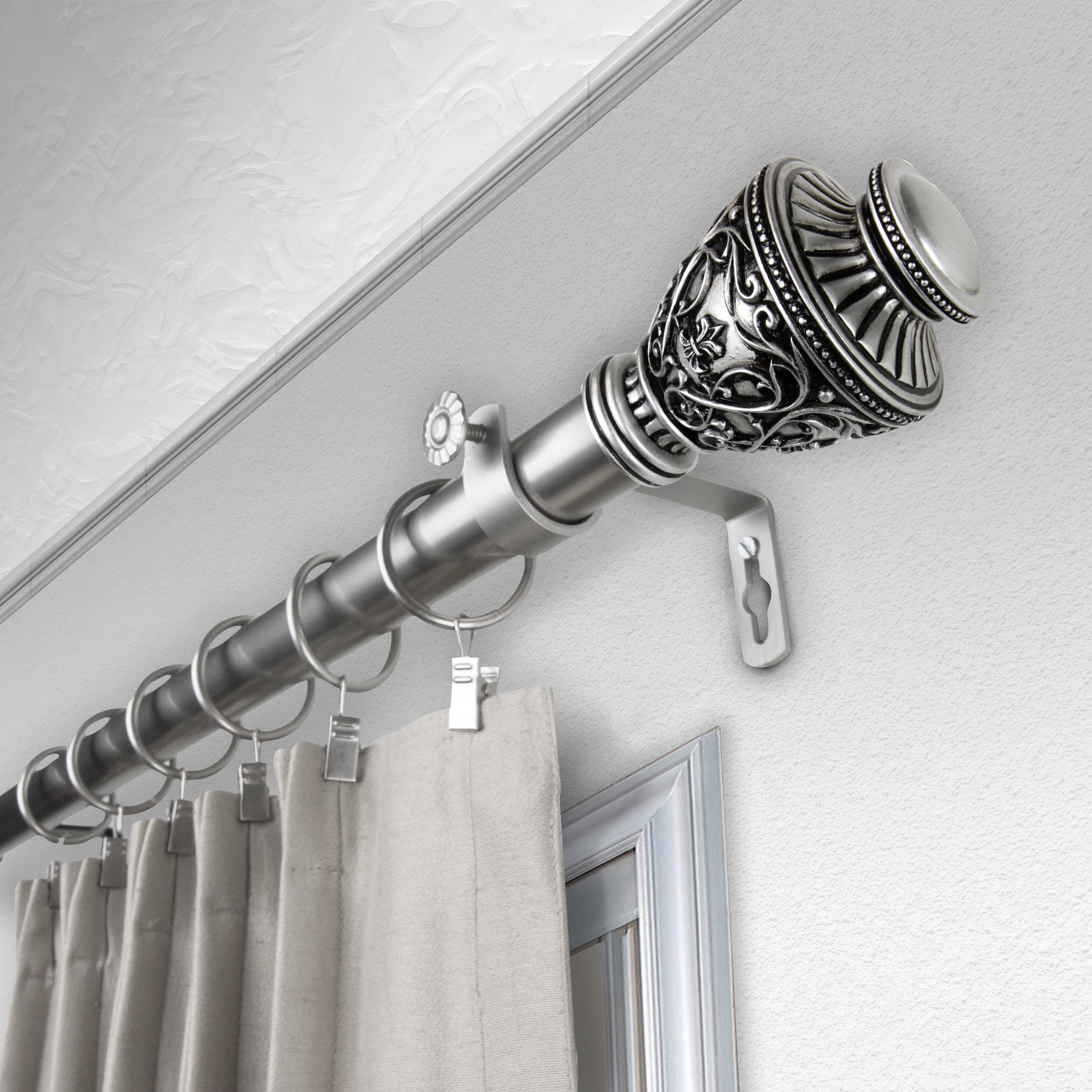 1" Dia Adjustable Savia Double Curtain Rod 160-240 inch Satin Nickel