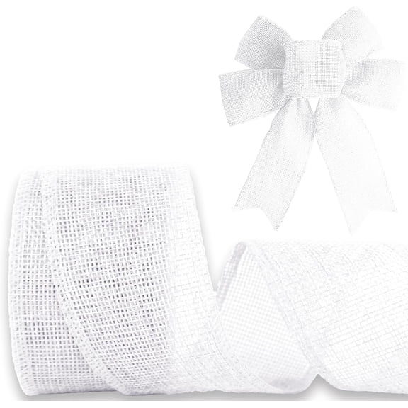 Burlap Wired Ribbon, 1 1/2 inch 10 Yard Jute Ribbon for Decoration Bows Tree Toppers Ribbons Craft Gift Wrapping Wreath Sewing, for Winter Christmas Wreath Decor