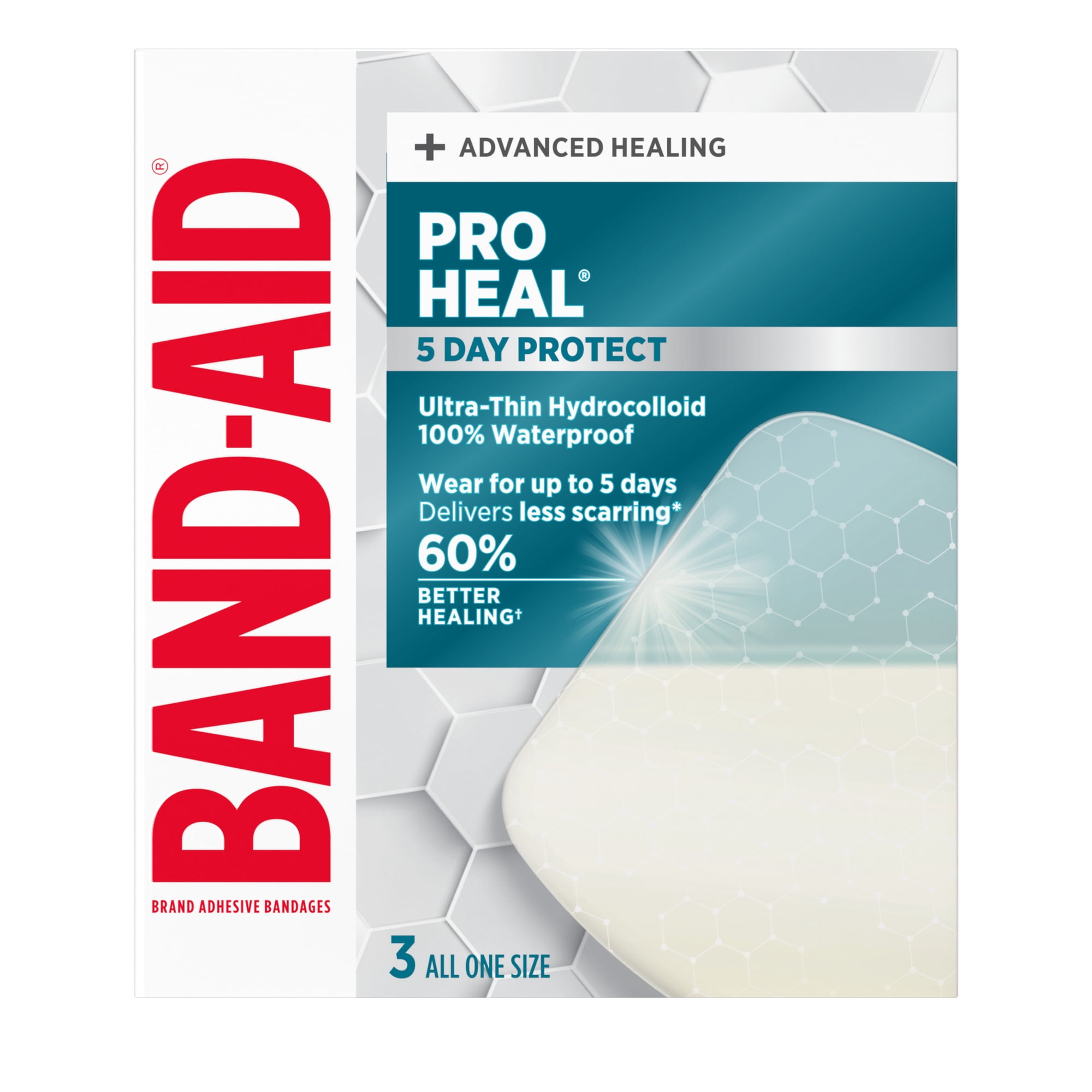 BAND-AID Brand Pro Heal Hydrocolloid Bandages, Waterproof, Large, 3 Count