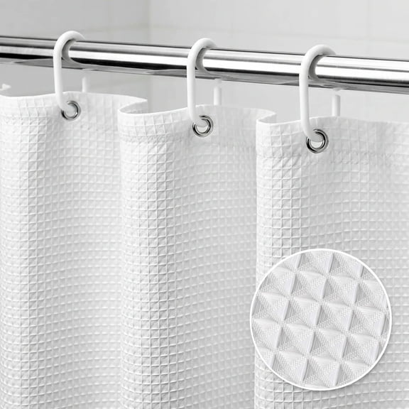 Tripumer Waffle Weave Shower Curtain White 72" x 72" Soft Waterproof Fabric Heavyweight Bathroom Curtain