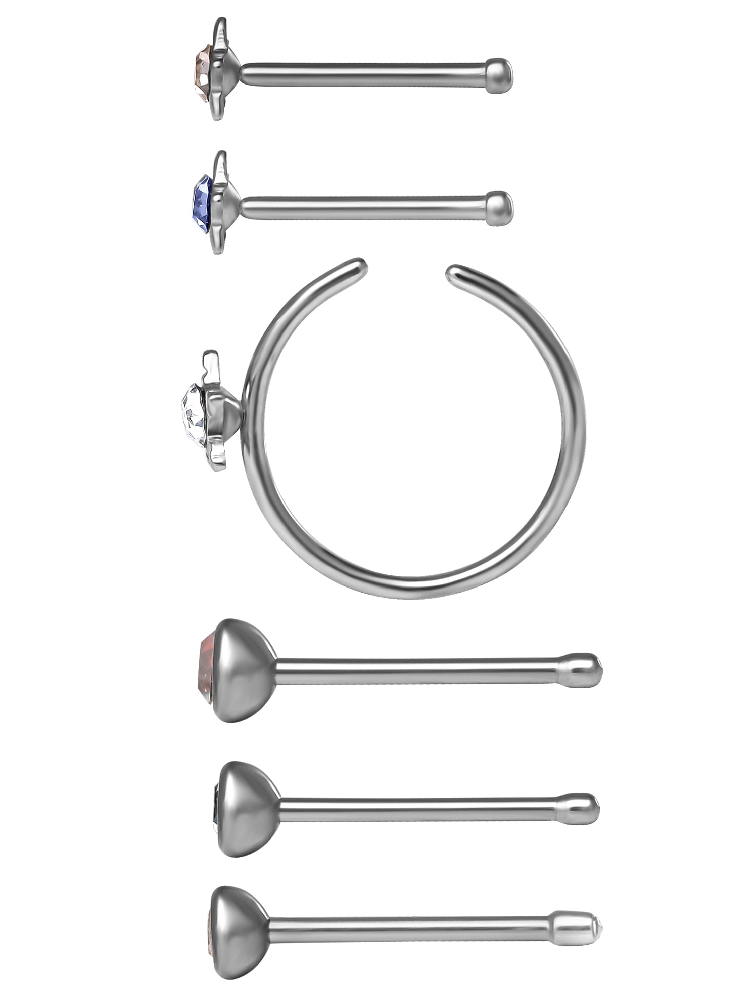Sterling Silver CZ Earrings & Surgical Steel Nose Studs Set for Women