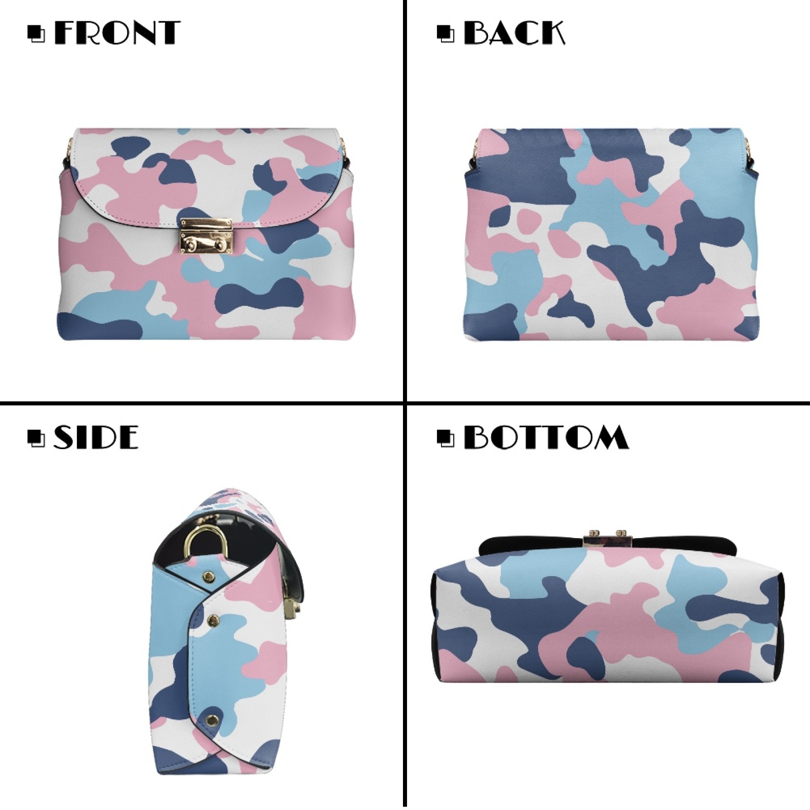 SCRAWLGOD Camouflage Pink Blue White Small Crossbody Bags for Women, Fashion Stain Resistant Cell Phone Purse, Mini Travel Purse with Detachable Chain, Casual Crossbody Handbags