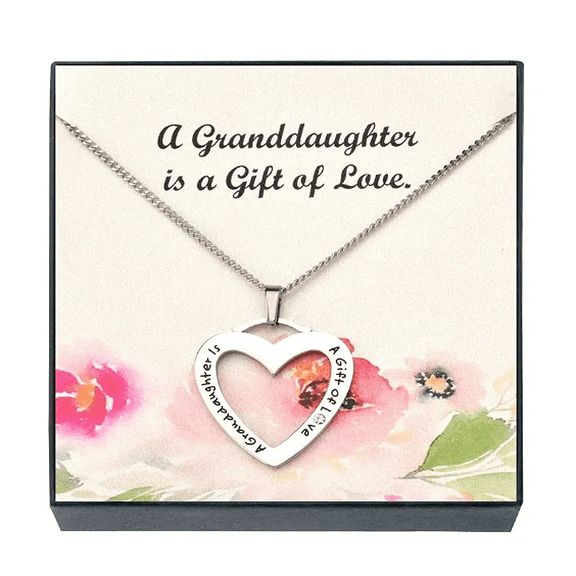 Women Granddaughter Heart Pendant Necklace with Engrave | Granddaughter Gifts, Greeting Card and Necklace Gift Set, Fashion Jewelry for Women, 18"