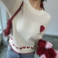 thumbnail image 6 of Women'S Casual Sweet Heart Colorblock Crew Neck Loose Knit Sweater White S, 6 of 7