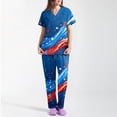 thumbnail image 2 of 4th of July Women's 250th Anniversary USA Medical Scrub Set, V-Neck Short Sleeve Top & Straight Leg Pants, 2-Piece Work Uniform with Multi Pockets for Nurses & Healthcare Staff 01-Dark Blue L, 2 of 5