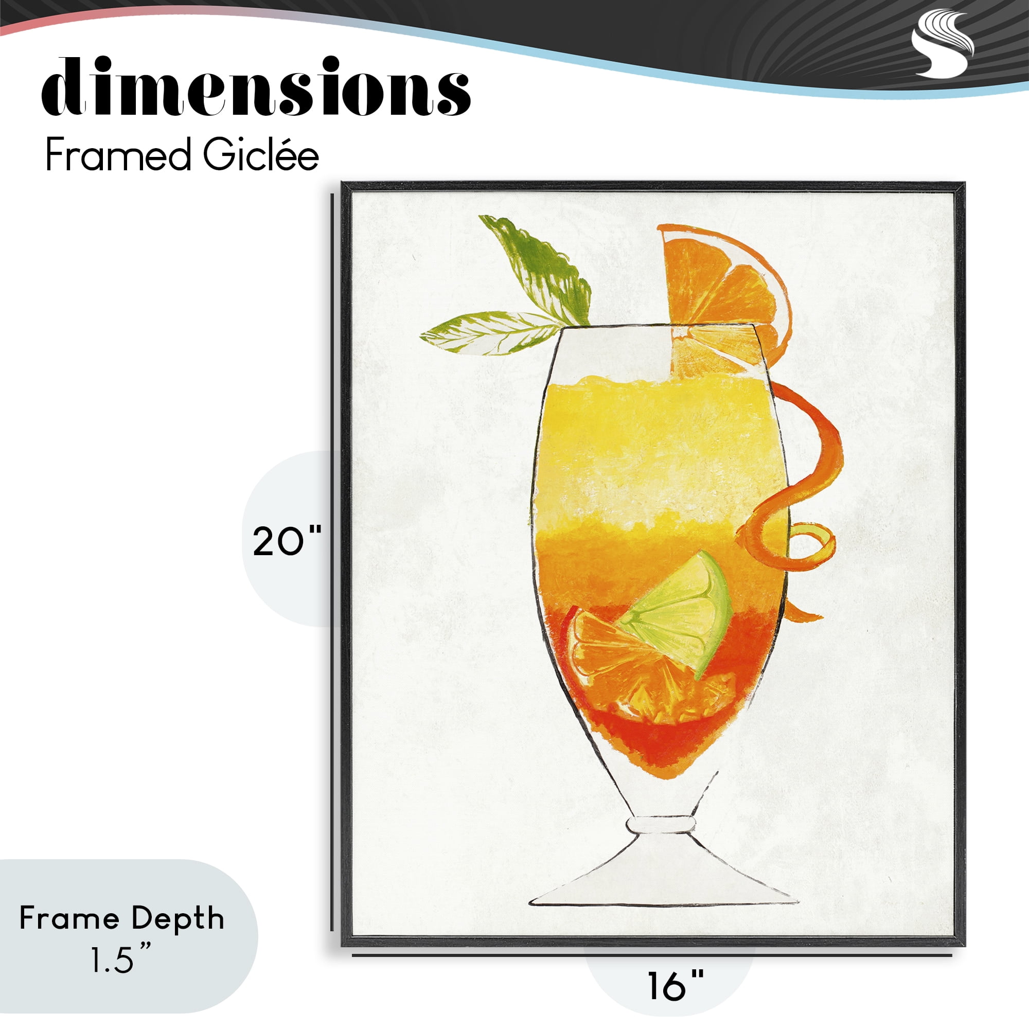Stupell Industries Summer Cocktail Orange Fruit Black Framed Giclee Art, design by Lorenzo Collective