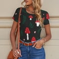 thumbnail image 6 of KLL Women 's Crew Neck Bodysuit Jumpsuits Amanita Mushroom Print Short onesies Stretch T Shirts, 6 of 7