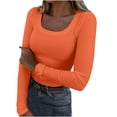 thumbnail image 2 of Aboser Women's Ribbed Shirt Slim Fit Scoop Neck Basic Tees Soft Long Sleeve Shirt Going Out Tops Solid Color Casual Pullover Top, 2 of 7