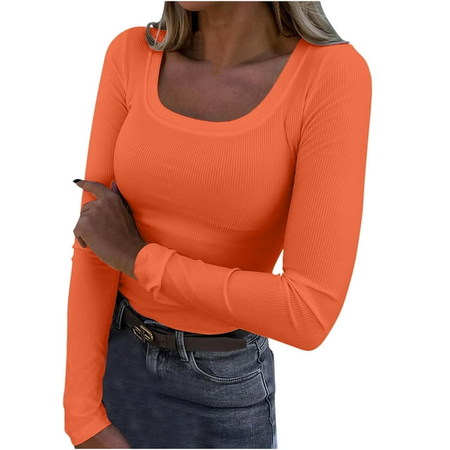 FAIWAD Haut Court en Tricot à Manches Longues pour Femme, Col Rond, Basique Automne Hiver, Ajusté, Extensible, Côtelé