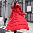 thumbnail image 2 of Chaqueta de algodón para mujer, chaqueta de algodón ajustada hasta la rodilla, cuello de cuero de color, chaqueta de algodón con plumón, 2 of 5