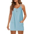 thumbnail image 2 of Womens Spaghetti Strap Romper Dress Built-in Shorts Athletic Sleeveless Cute Tennis Skorts Active Jumpsuit with Pockets (S, Light Blue), 2 of 7