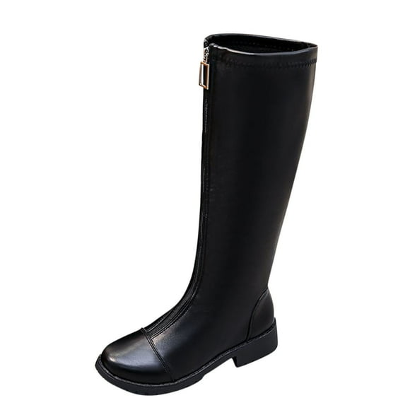 Bmisegm Fashionable Autumn and Winter Women Medium Boots Thick Heel Low Heels Solid Color Black Front Zipper Comfortable and Casual Shoes Boots for Women Black 8