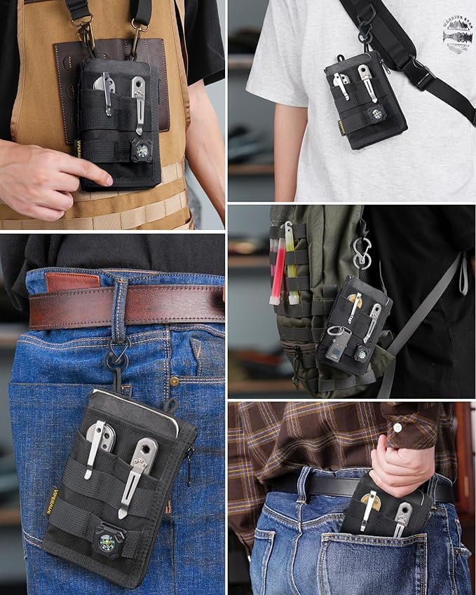 VIPERADE VE38 EDC Pocket Organizer, Slim EDC Wallet with 2 Zipper Pockets, EDC Pouch - 3 EDC Slots with 1 Larger Pocket for Flashlight, Multitool, Pen, Notebook