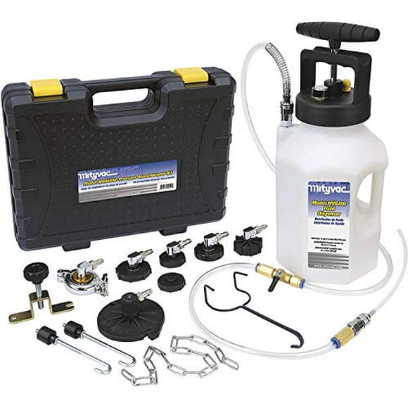 Mityvac MV6840 Hydraulic Brake and Clutch Pressure Bleeding System with Integrated Safety and Pressure Relief Valve, 7 Master Cylinder Adapters and Case