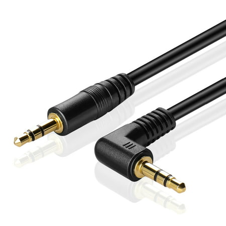 Gold Plated 3.5mm Angle Audio Cable (6FT) Male to Male AUX Auxiliary Stereo Headset Jack Angled Adapter Wire Cord Plug Connector for iPhone iPod iPad Laptop TV Headphones Soundbar Home Car