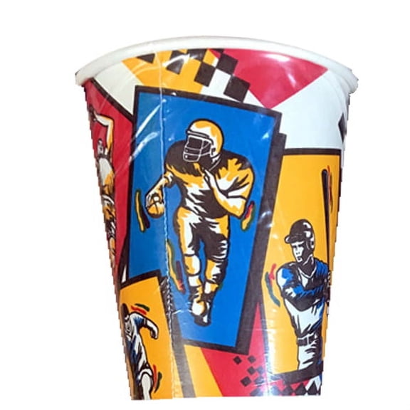 Various Vintage Disposable Paper Cups, 7 oz, Vintage, Sports, Multi-Color, 8 Count
