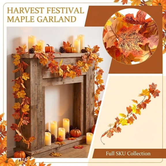 GoLucid Halloween Autumn Orange Maple Leaf Garland 78.74", Artificial Fall Vine Garland Vibrant Mixed Color, Indoor Outdoor Home Decor