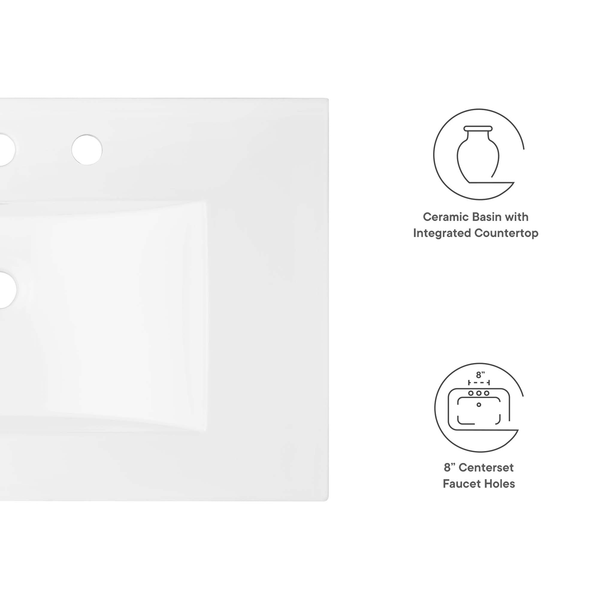 Modway EEI-4837-WHI White Ceramic 18" x 30" x 6.5" Rectangular Bathroom Sink