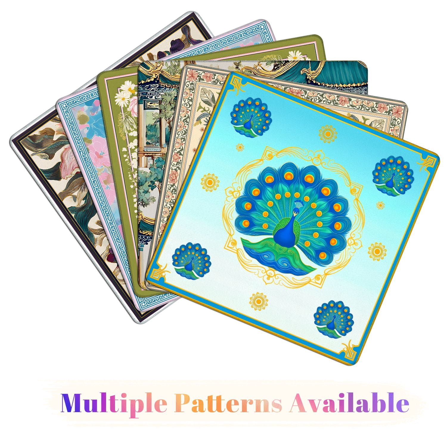 Mahjong Mat 31.5" x 31.5" Colorful Peacock Decorative Patterns Vibrant Feathers Non-Slip Noise Reduction American Mahjong Tiles Table Cover for Dominoes Poker Card Board Games Gift