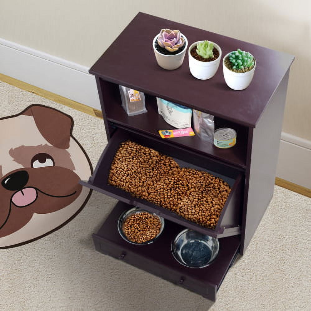 Infans Pet Feeding Station Furniture w/ Double Pull Out Dog Bowl Food  Cabinet White 