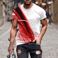 thumbnail image 2 of ZCFZJW Mens Funny Cool T-Shirts Casual 3D Striped Color Contrast Print Novelty Short Sleeve Round Neck Pullover Tops Loose Fit Soft Cotton Basic Workout Tees Shirt Red L, 2 of 5