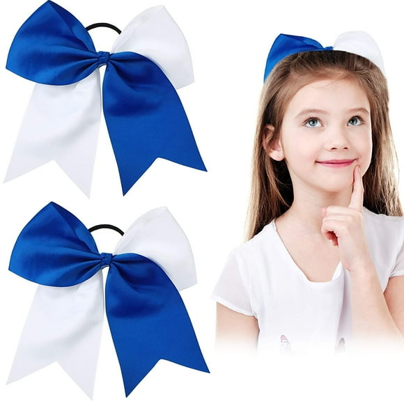 Designice 2 Packs Jumbo Cheerleading Bow 8 Inch Cheer Hair Bows Large Cheerleading Hair Bows with Ponytail Holder for Teen Girls Softball Cheerleader Outfit Uniform