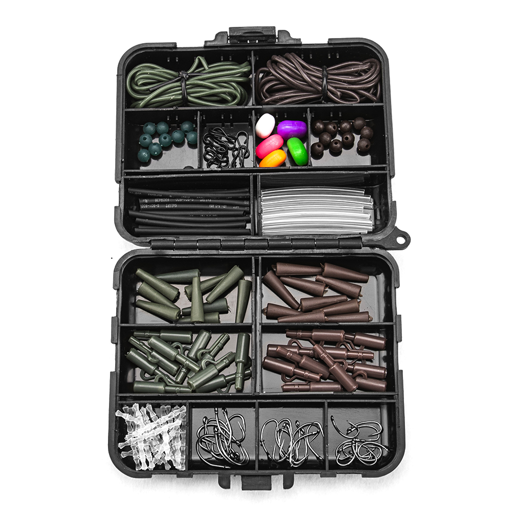139PCS Carp Fishing Tackle Box Clips Hooks Swivels Baiting Needles Terminal Rigs