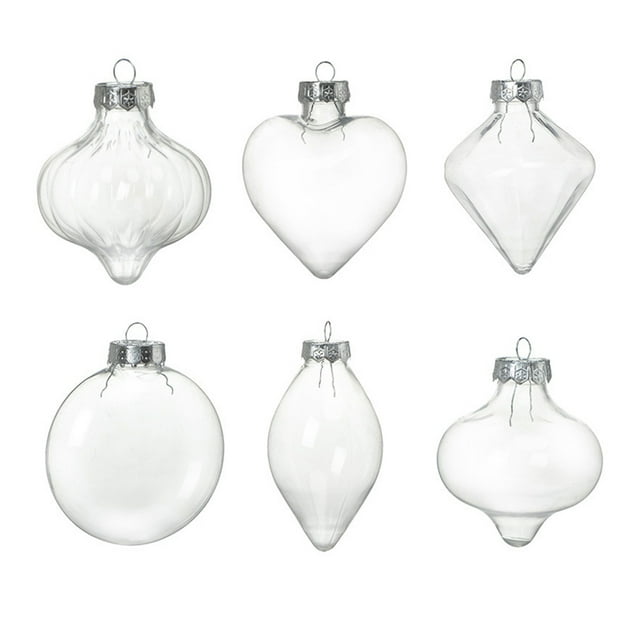 6 bolas decorativas transparentes rellenables para Navidad, ideales para proyectos de manualidades y decoración.