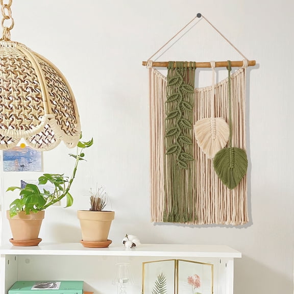 COM1950s Bohemian Tapestry Wall Hanging,Hand Woven Cotton Macrame Art with Lace Fringe,24X16 Inch Boho Home Decor for Living Room Bedroom Office