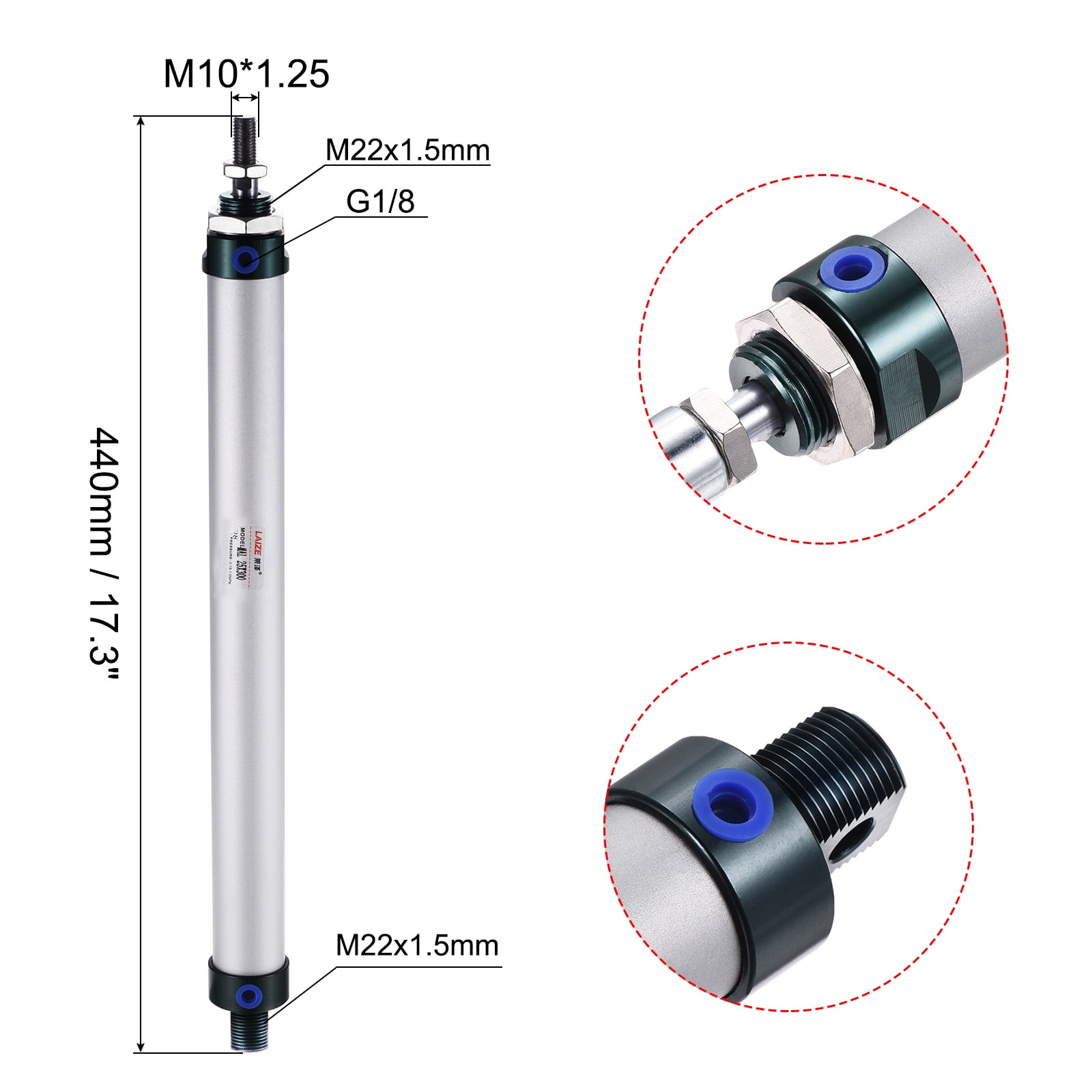 Unique Bargains Y Connector Air Cylinder Double Action Bore Stroke 25mm Bore 300mm Stroke