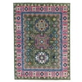 thumbnail image 3 of EORC Green / Light Fushia Hand Knotted Wool Traditional Mahal Rug, 6' x 9', 3 of 5