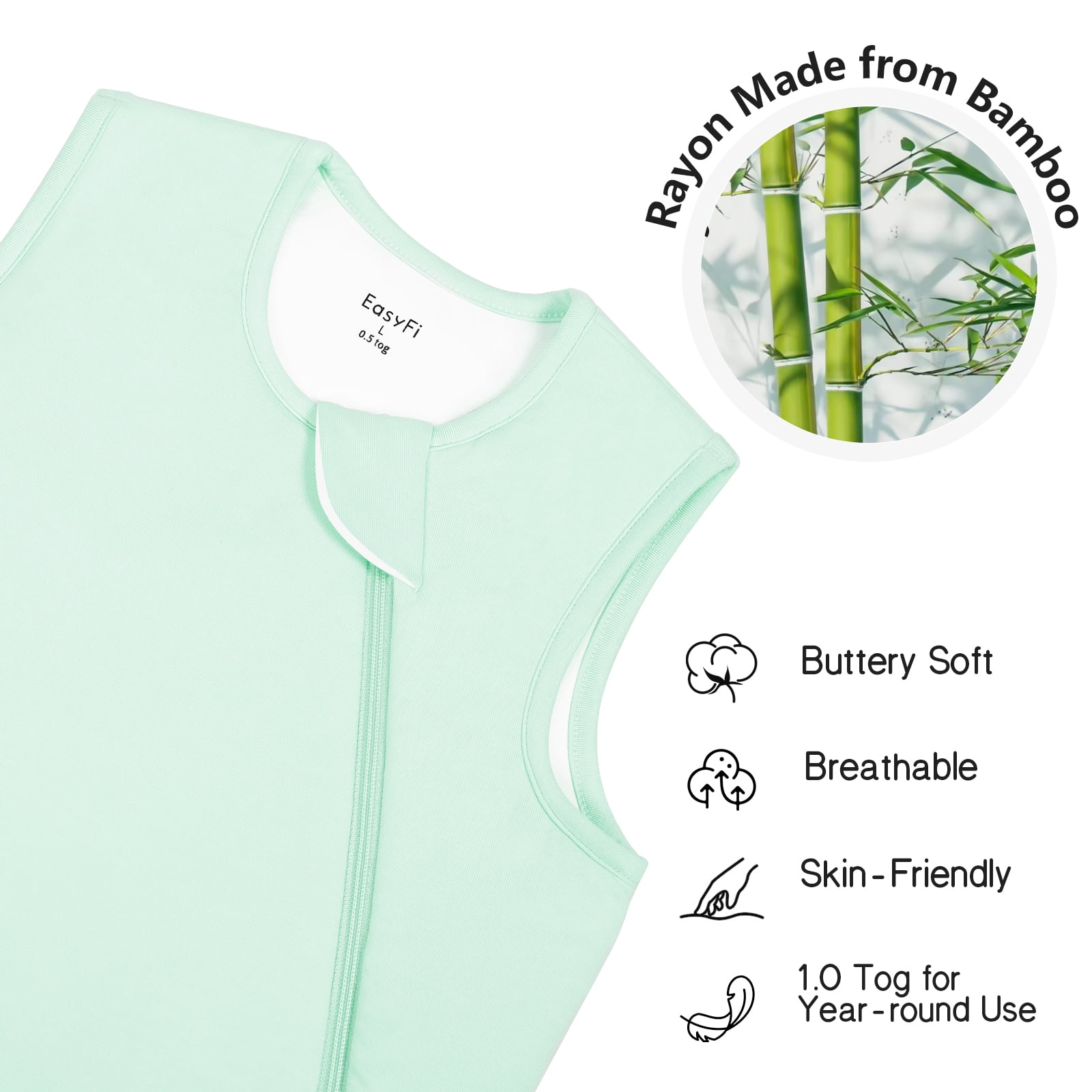 Easyfi 0.5 Tog Baby Sleep Sack 12-18M Summer Bamboo Sleeping Bags Lightweight & Breathable, 2-Way Zip Baby Wearable Blanket