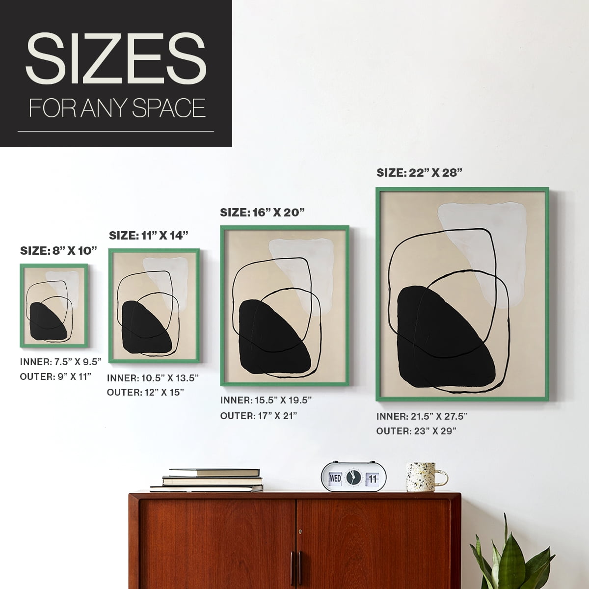 Avant Mod II Framed Print in Green Solid Wood Framed Print No Nail Hanging