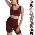 thumbnail image 2 of Coofit Workout Outfit Set 2-Piece Quick-drying Ribbed Crop Top Yoga Shorts for Women, 2 of 10