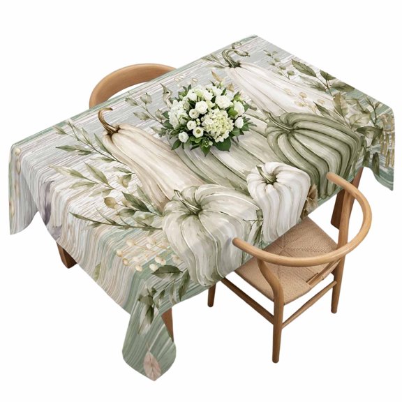 Rectangle Tablecloth, Autumn Thanksgiving Pumpkin Green Waterproof Table Cloth 60x120 in Eucalyptus Leaves Vintage Washable Spillproof Table Cover for Kitchen Dining Party Decor Outdoor Camping
