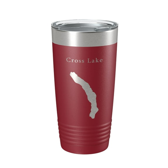 Cross Lake Map Tumbler Travel Mug Insulated Laser Engraved Coffee Cup Maine 20 oz Maroon