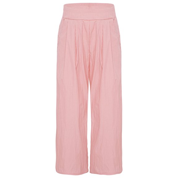 YONGHS Kids Girls Casual Baggy Wide Leg Palazzo Pants Solid Color Beach Trousers with Pockets Pink 5-6