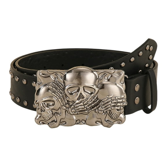 Aurgiarme Cool Men Skull Embellished Belt Fashionable Youth Waistband Daily Use Waist Belt for Cosplay and Festivals
