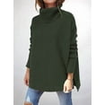 thumbnail image 2 of Women'S Turtle-Neck Oversized Sweaters Long Batwing Sleeve Spilt Hem Tunic Pullover Knit Tops  Green M, 2 of 4